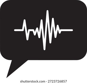 Burbuja negra del discurso con la onda de sonido blanca dentro de la voz audio de la burbuja del chat