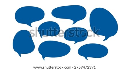 Black speech bubbles are arranged in rows on white background, Various speech bubbles are presented in a visually appealing arrangement on a plain background for communication purposes.