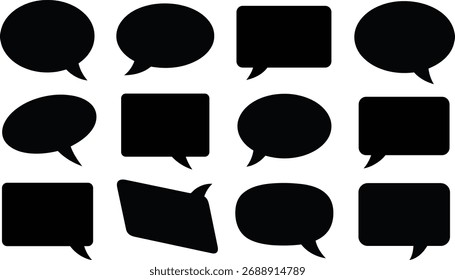 Black Speech Bubbles Communication Icons Set on White Background