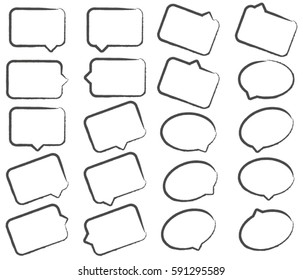black speech bubbles in the form of pencil marks
