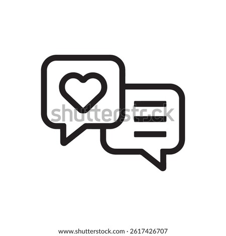 Black Speech Bubbles Icon with Heart Symbol and Text Lines Representing Messaging, Communication, and Social Media Engagement Editable Vector Illustration Isolated on a White Background