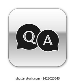 Black Speech bubbles with Question and Answer icon isolated on white background. Q and A symbol. FAQ sign. Chat speech bubble and chart. Silver square button. Vector Illustration