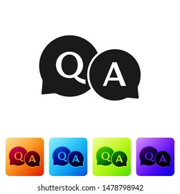 Black Speech bubbles with Question and Answer icon isolated on white background. Q and A symbol. FAQ sign. Chat speech bubble and chart. Set icon in color square buttons. Vector Illustration