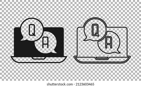 Burbujas de Black Speech con el icono Pregunta y Respuesta aislado en fondo transparente. símbolo Q y A. Signo de FAQ. Burbuja y gráfico del discurso de conversación.  Vector