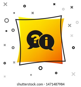 Black Speech bubbles with Question and Exclamation icon isolated on white background. FAQ sign. Copy files, chat speech bubble and chart. Yellow square button. Vector Illustration