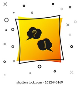 Black Speech bubbles with Question and Exclamation icon isolated on white background. FAQ sign. Copy files, chat speech bubble and chart. Yellow square button. Vector Illustration