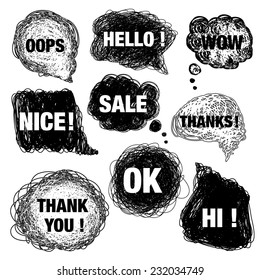 Black speech bubbles set with text 