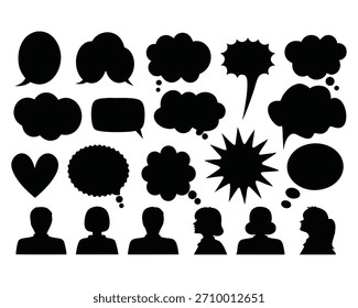 Black speech bubbles and silhouettes thought bubble