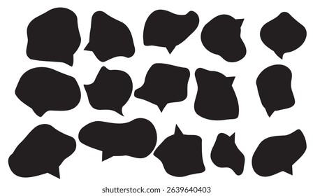 Black Speech Bubbles Vector: A Collection of Irregular Chat Shapes for Digital Dialogue and Modern Communication Designs on a White Background