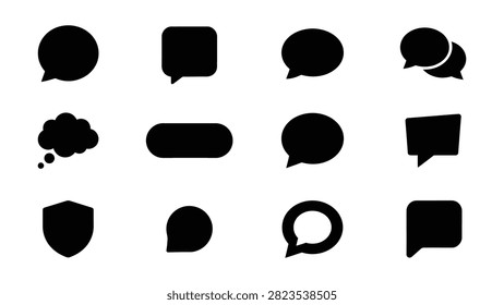 Black speech thought bubble and quote icons set