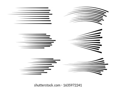 Black speed lines for elements Comic on a white background. Motion effect for your design. Black lines on a white background. Vector illustration, EPS 10.