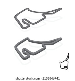 Black speed race track map isolated on white background. Isometric pespective car and moto sport road silhouette