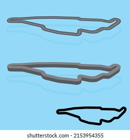 Schwarze Rennstrecke Karte einzeln auf blauem Hintergrund. Isometrische Päktchen und Moto-Sport-Straße Silhouette