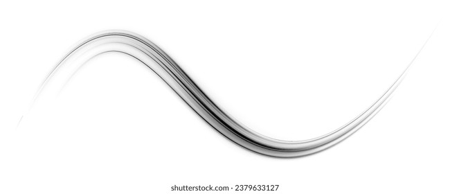 Bandas de velocidad negras de varias formas de zigzags, espirales, taladros y arcos sobre una ilustración vectorial transparente de fondo blanco. Sombra redonda realista y efecto de sombra. 	