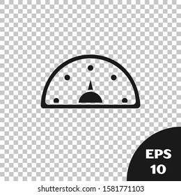 Black Speedometer icon isolated on transparent background.  Vector Illustration