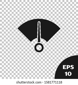 Black Speedometer icon isolated on transparent background.  Vector Illustration