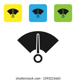 Black Speedometer icon isolated on white background. Set icons colorful square buttons. Vector Illustration