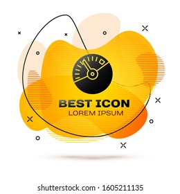 Black Speedometer icon isolated on white background. Abstract banner with liquid shapes. Vector Illustration