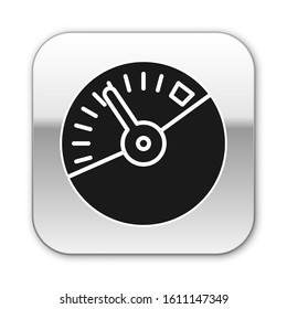Black Speedometer icon isolated on white background. Silver square button. Vector Illustration