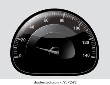 Black speedometer with light gray pointer, graduated 0 to 140