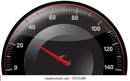 Black speedometer with red pointer, graduated 0 to 140