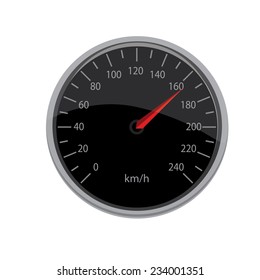 Black speedometer, speedometer vector, speedometer icon, isolated on white