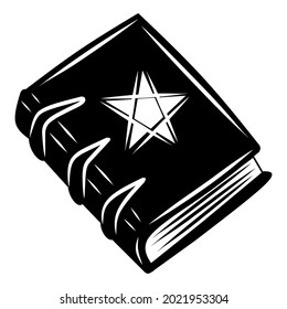 Black spell book, cartoon isolated on white background, vector illustration for design and decor, Halloween, sticker, template