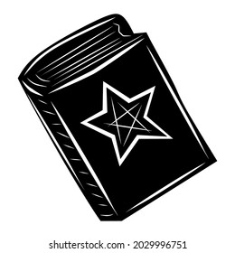 Black spell book, cartoon isolated on white background, vector illustration for design and decor, Halloween, sticker, template