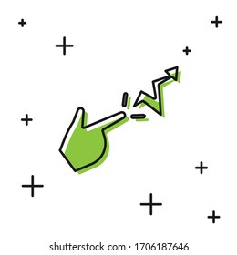 Black Spell icon isolated on white background. The sorcerer hand performing spells.  Vector Illustration