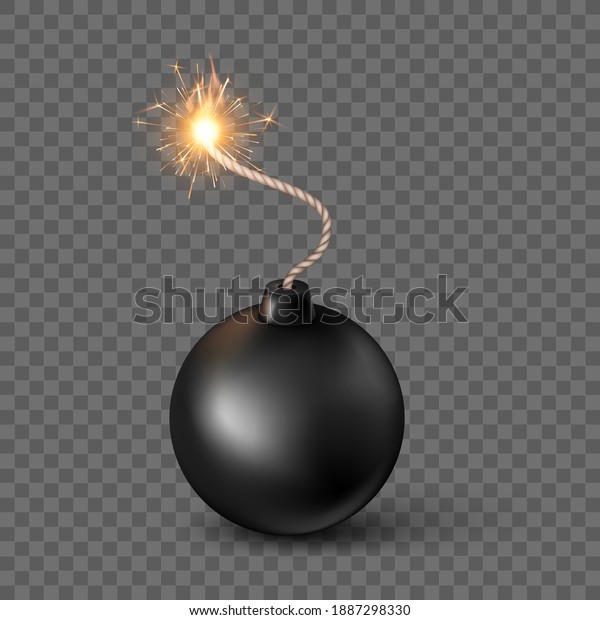 Black Sphere Bomb. Burning fuse black bomb\
in realistic style. Vector\
illustration