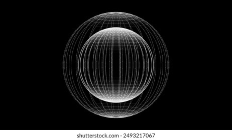 Black sphere consisting of points and lines. Modern wireframe elements. Technology grid sphere. Vector illustration.