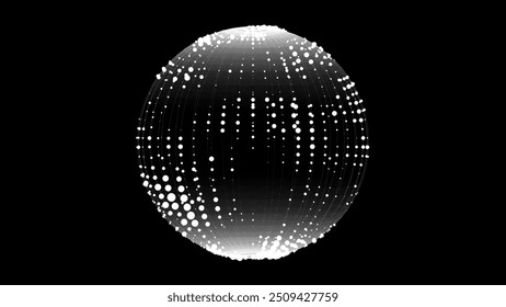 Black sphere consisting of points and lines. Modern wireframe elements. Technology grid sphere. Vector illustration.