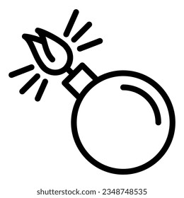 Black sphere with cord lit line icon. Bomb with lit wick vector illustration isolated on white. Boom outline style designed for and app. Eps 10.