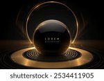 Black sphere with golden rings and sparks