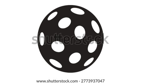 A black sphere with numerous white spots on a plain white background, creating a striking contrast and a visually appealing abstract geometric shape.