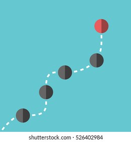 Black spheres following red leader one on turquoise blue background. Leadership and team concept. Flat design. EPS 8 vector illustration, no transparency