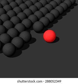 Black spheres with red one