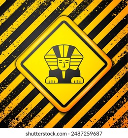 Black Sphinx - mythical creature of ancient Egypt icon isolated on yellow background. Warning sign. Vector