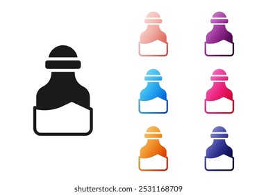 Especia negra en icono de lata aislado sobre fondo blanco. Colección de condimento. Especias, condimentos en una lata de vidrio. Establecer iconos coloridos. Vector