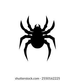 Black spider animal silhouette vector. Ideal for Halloween decorations, insect themed projects, or tattoo designs. Perfect for creative graphic use and spooky artwork.