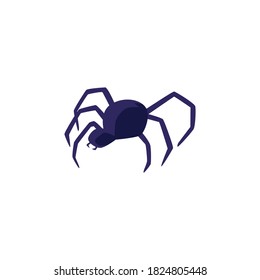 Black spider cartoon icon or sign, flat cartoon vector illustration isolated on white background. Spooky scary insect or bug for Halloween cards design.