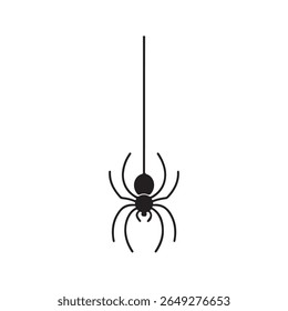 Black Spider Hanging on a Single Web Strand single strand