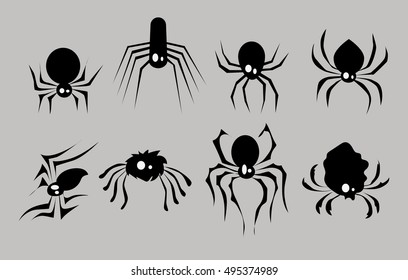 black spider icon element set for Halloween. vector illustration