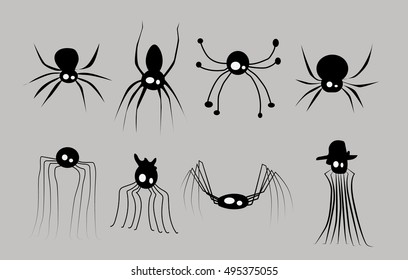 black spider icon element set for Halloween. vector illustration