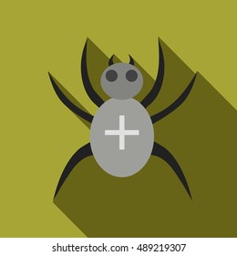 Black spider icon in flat style isolated with long shadow vector illustration