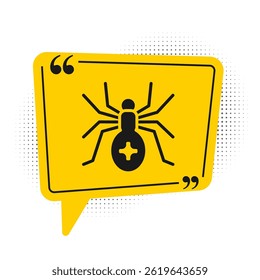 Black Spider icon isolated on white background. Happy Halloween party. Yellow speech bubble symbol. Vector