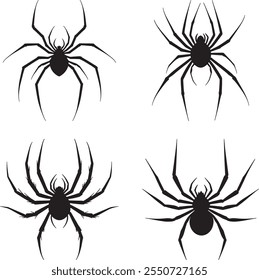 Black  spider illustrations, silhouette arachnids, minimalist spider design