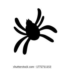 Black spider isolated on a white background. Silhouette of a spider. Design element for Halloween. Vector illustration 