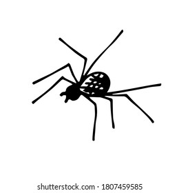 Araña negra aislada sobre fondo blanco. Inhibidores peligrosos y venenosos. Dibujo simple vectorial a mano alzada.