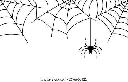 Black spider with net. Banner for Halloween with copy space. Vector illustration.
